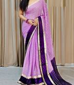 Purple Zari Weaving Georgette Viscose Saree