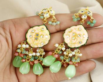 Kundan pearl green quartz earrings 2
