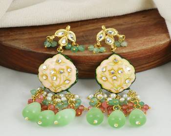 Kundan pearl green quartz earrings 1