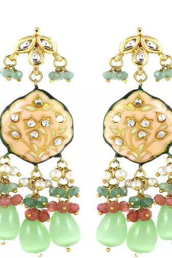 Kundan pearl green quartz earrings