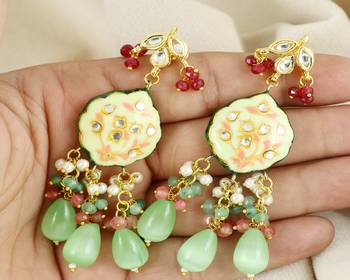 Kundan pearl ruby green quartz earrings 1