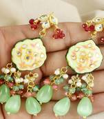 Kundan pearl ruby green quartz earrings