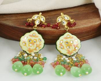 Kundan pearl ruby green quartz earrings 2