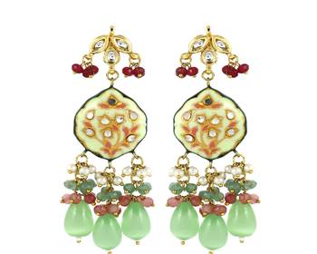 Kundan pearl ruby green quartz earrings 3