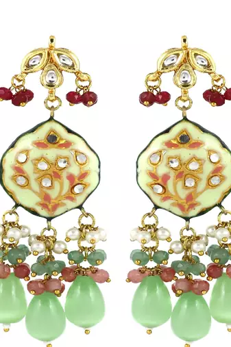 Kundan pearl ruby green quartz earrings