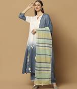 Denim blue and white plain cotton kurta-set
