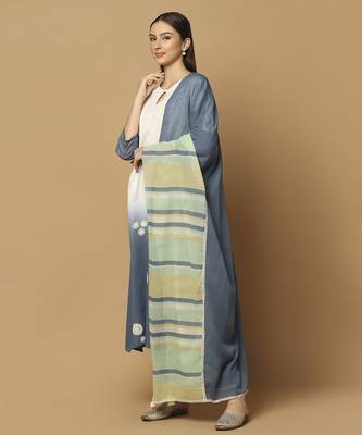 Denim blue and white plain cotton kurta-set 2
