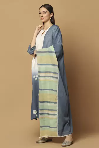 Denim blue and white plain cotton kurta-set