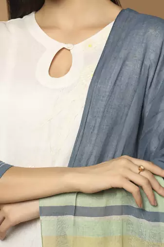 Denim blue and white plain cotton kurta-set
