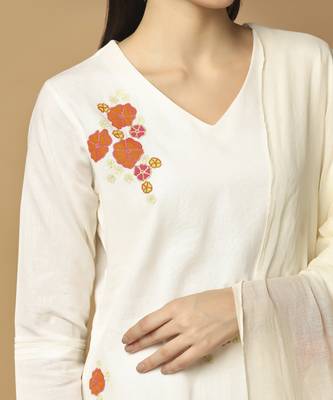 White floral embroidered cotton kurta-set 2