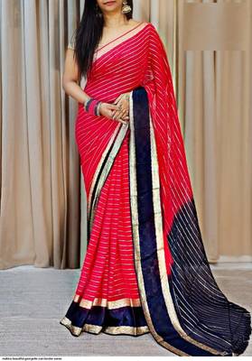 Red Zari Weaving Georgette Viscose Saree 1