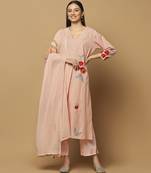 Peach floral embroidered cotton kurta-set