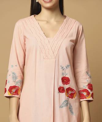 Peach floral embroidered cotton kurta-set 3