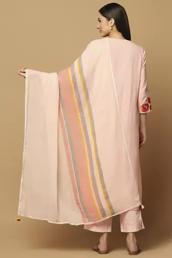 Peach floral embroidered cotton kurta-set