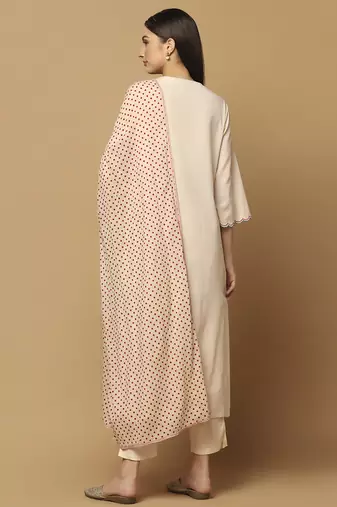 Peach cotton floral embroidered kurta-set