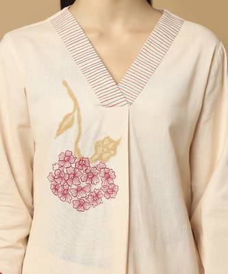 Peach cotton floral embroidered kurta-set 4