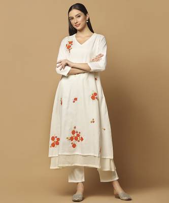 Peach cotton floral embroidered kurta-set 5