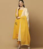 Mustard floral embroidered cotton kurta-set