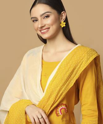 Mustard floral embroidered cotton kurta-set 2