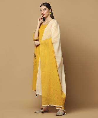 Mustard floral embroidered cotton kurta-set 3