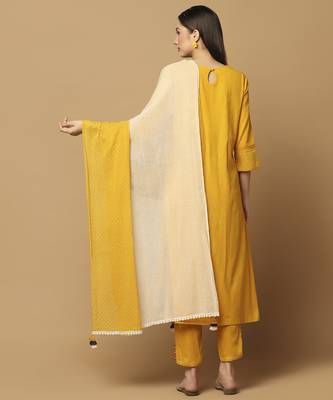 Mustard floral embroidered cotton kurta-set 4