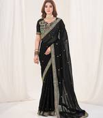 Black embroidered georgette saree with unstiched blouse
