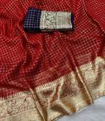Red Viscose Georgette checks Design Saree