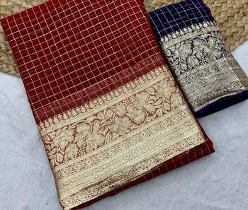 Red Viscose Georgette checks Design Saree 3