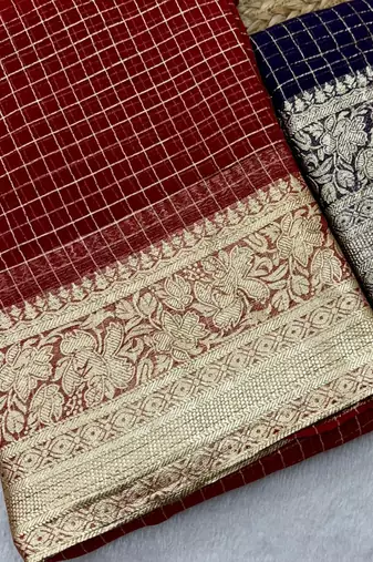 Red Viscose Georgette checks Design Saree