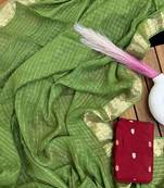 Green Viscose Georgette checks Design Saree