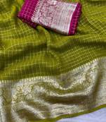 Green Viscose Georgette checks Design Saree