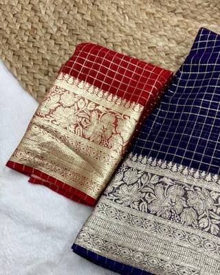 Navy Blue Viscose Georgette checks Design Saree 2