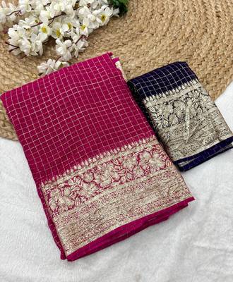 Magenta Viscose Georgette checks Design Saree 1