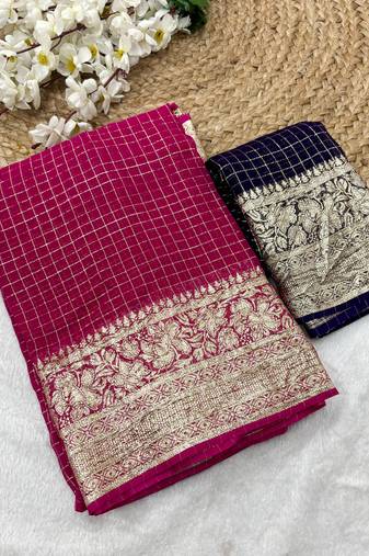 Magenta Viscose Georgette checks Design Saree