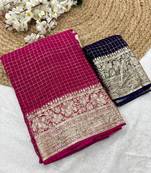 Magenta Viscose Georgette checks Design Saree