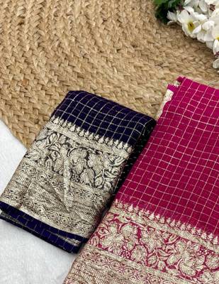 Magenta Viscose Georgette checks Design Saree 2