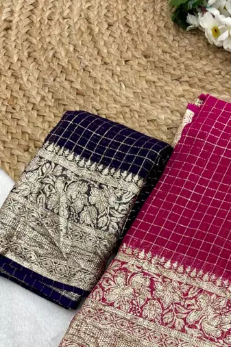 Magenta Viscose Georgette checks Design Saree