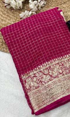 Magenta Viscose Georgette checks Design Saree 3