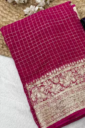 Magenta Viscose Georgette checks Design Saree