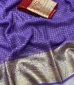 Purple Viscose Georgette checks Design Saree