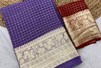 Purple Viscose Georgette checks Design Saree 2