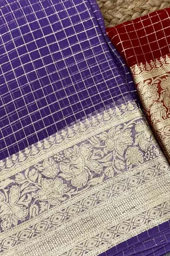Purple Viscose Georgette checks Design Saree