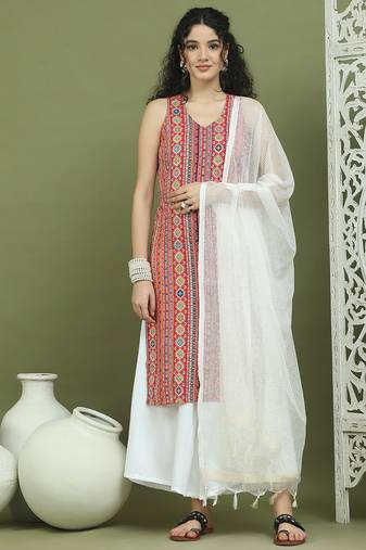 Foil printed rayon kurta palazzos with dupatta