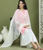 Lace work, woven design straight kurta palazzo with dupatta