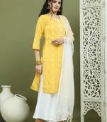 Lace work, woven design straight kurta palazza & dupatta