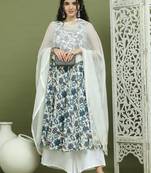 Foil printed flared kurta pallazos with dupatta
