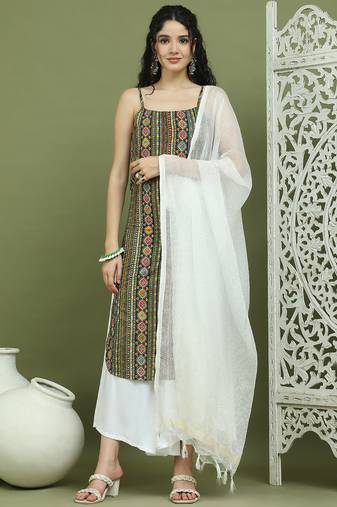 Foil printed rayon kurta palazzos with dupatta