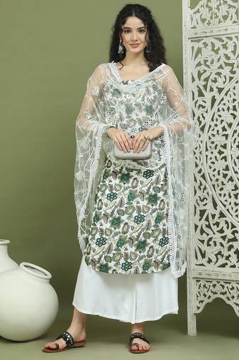 Foil printed rayon kurta palazzos with dupatta
