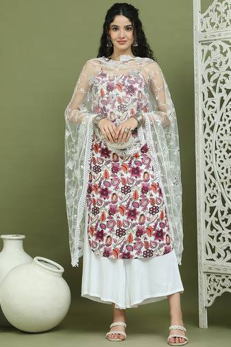 Foil printed rayon kurta palazzos with dupatta