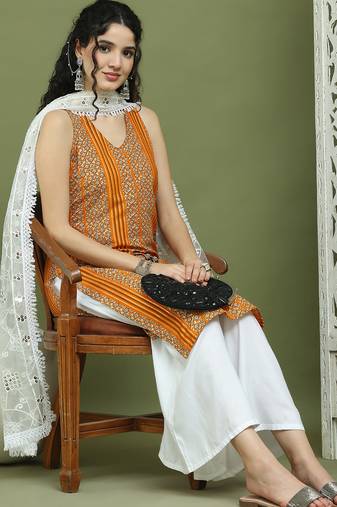 Foil printed rayon kurta palazzos & dupatta for women